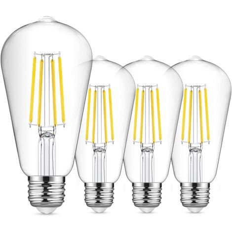 8W LED Filament Light Bulb E27, 64  x 142mm, 6500K, Clear Glass (Pack of 4)