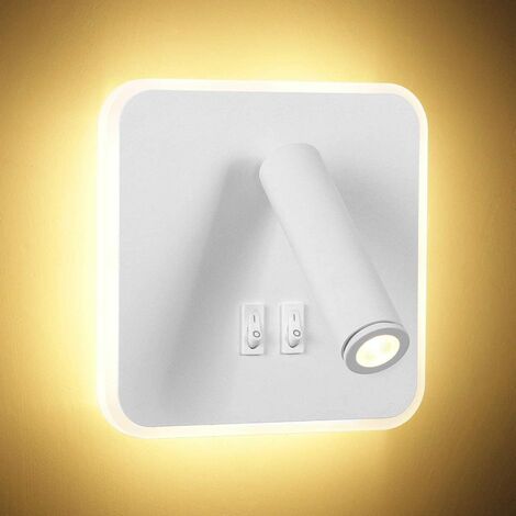 8W Moderne LED Wandleuchte Wandleseleuchte mit 350° Schwenkschalter 3W LED Wandstrahler Innenwandleuchte für Schlafzimmer Nacht Wohnzimmer Arbeitszimmer, Weiß 3000K
