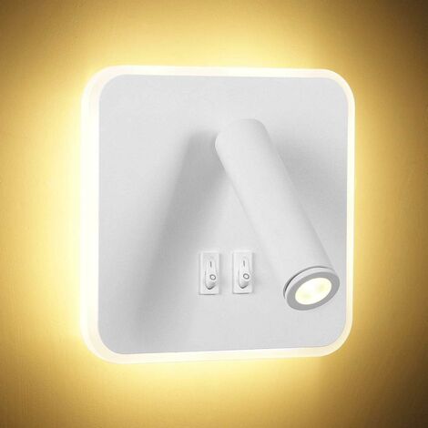 8W Moderne LED Wandleuchte Wandleseleuchte mit 350° Schwenkschalter 3W LED Wandstrahler Innenwandleuchte für Schlafzimmer Nacht Wohnzimmer Arbeitszimmer, Weiß 3000K