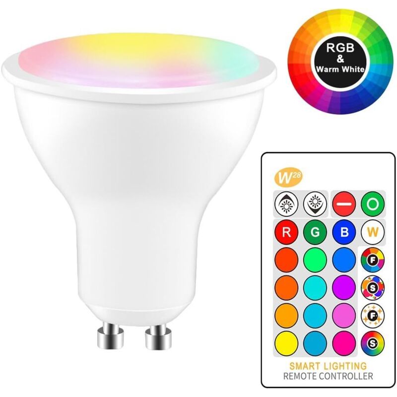 5W RGBW LED-Lampe GU10 Farbwechsel-Ambiente-LED-Beleuchtungslampe Blitz-Stroboskop-Überblendmodus Bar KTV Dekorationsbeleuchtung + Warmweiß (2 Stück)