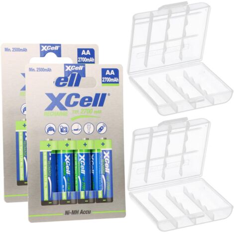 8x AA Mignon Akku Ni-MH 1,2V 2700mAh + 2x Box