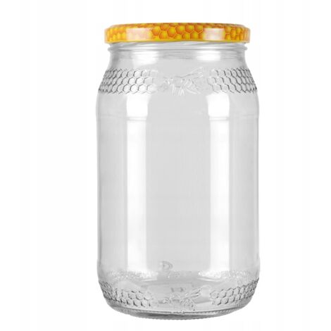8x Barattolo 900 ml BEE HONEYCOMB con tappo a vite fi82 per barattolo MIELE 0,9L
