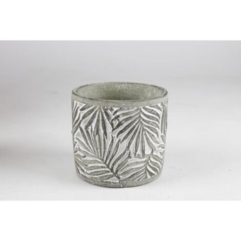 8x Blumentopf Zement antikgrünes Blattmuster 13x12cm