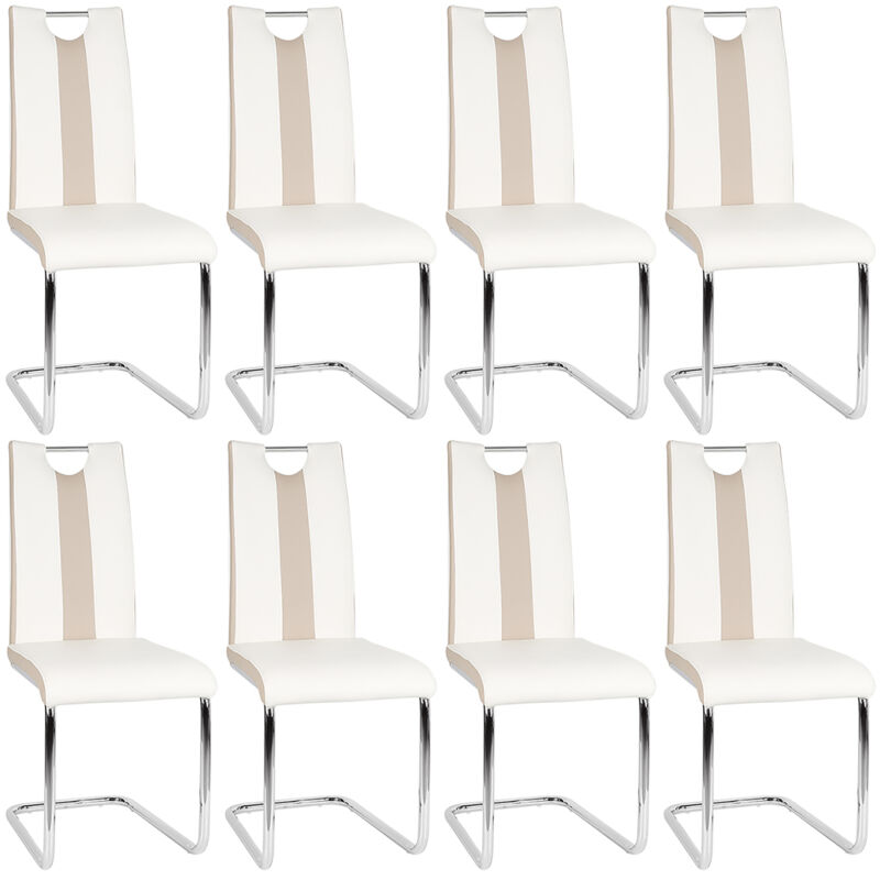 Lot de 8 Chaises de Salle à Manger,Chaise de Cuisine Cuir synthétique,pour Salle à Manger,Cuisine,Salle de Réunion,Blanc + Beige