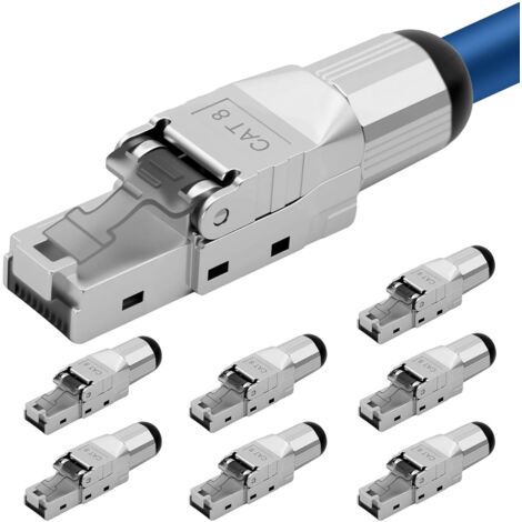 8x connecteur réseau CAT 8 RJ45 pour câble LAN rigide, câble de pose Ethernet, connecteur LAN Cat 8 sans outil LSA, entièrement blindé STP, 40 Gbit/s, AWG 22-26