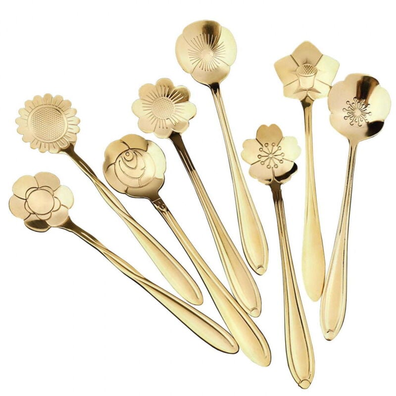 Image of Northix - 8x Dessertlöffel, Blumen - Gold