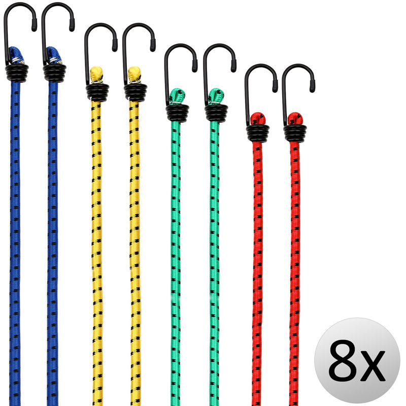 8x Bungee Cords Lashing Straps Expander Luggage Strap Elastic Durable Metal Hooks Sizes Available Assorted Combinable Weather-resistant - Deuba