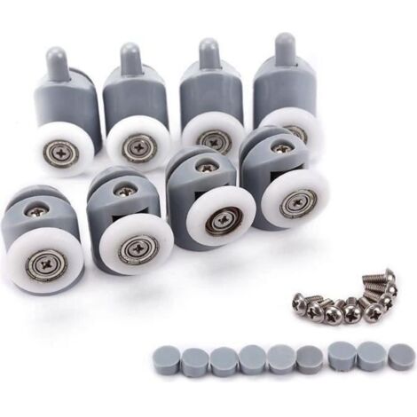 8x Galet ajustables Dual Rouleau Roulette Roue Porte Douche Salle de Bain 23mm