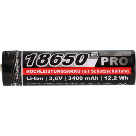 8x Kraftmax 18650 Pro Hochleistungsakku Li-Ion 3,6V 3400mAh inkl. Micro-USB Ladebuchse