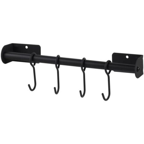 8x Metall-Wandgarderobe schwarz matt Küchenreling Utensilienhalter Handtuchhalter Küchenleiste Küchenhaken Hakenleiste Relingstange
