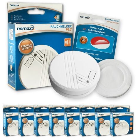 8x Nemaxx detector de humo FL2 - según la norma EN 14604 con tecnología fotoeléctrica sensible e inalámbrica! + 8x Nemaxx NX1 Pad de fijación