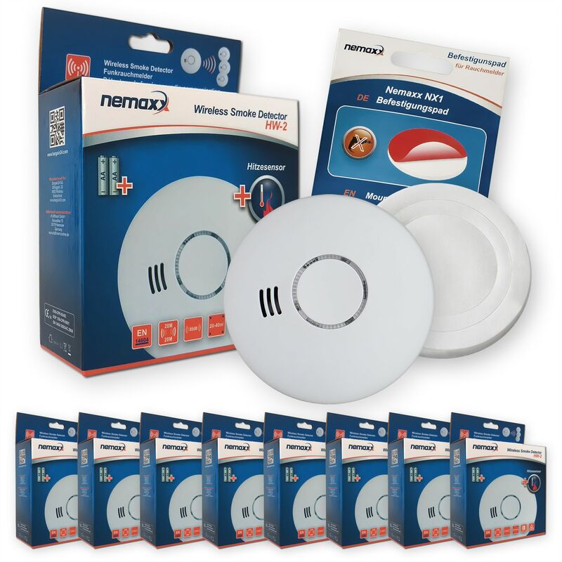 

8x Nemaxx HW-2 detectores de humos sin hilos detectores de humo detectores de calor con sensor combinado de humos y térmico según la DIN EN 14604 +