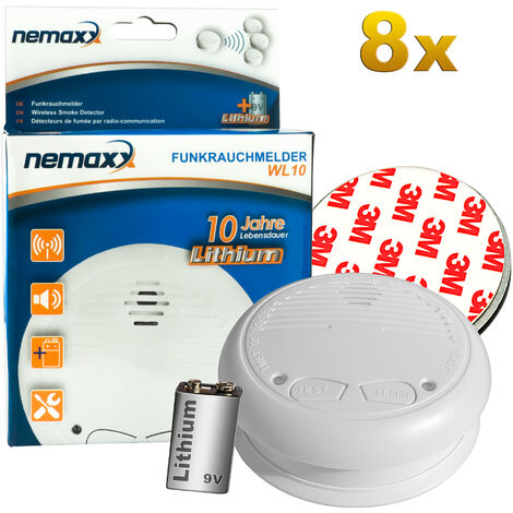 8x Nemaxx WL10 Funkrauchmelder - mit 10 Jahre Lithium Batterie Rauchmelder Feuermelder Set Funk koppelbar vernetzt - nach DIN EN 14604 + 8x Magnethalterung