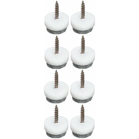 8x Patin vis blanc avec feutrine grise pour chaise table meuble à visser Protection Parquel Sol Embout Feutre Universel, Ø40mm