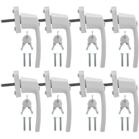 8X Poignée de fenêtre avec serrure Verrouillable Alu même clé blanche