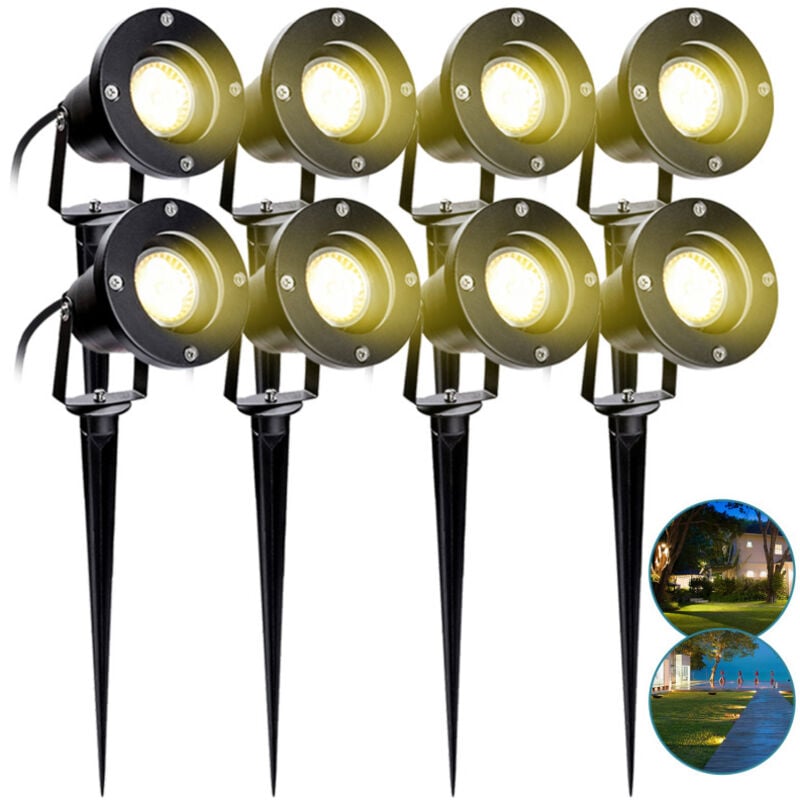 Swanew - 8X Spot de jardin led spot extérieur led blanc chaud IP65 lumière de jardin 4W GU10 pré pour extérieur pré de jardin
