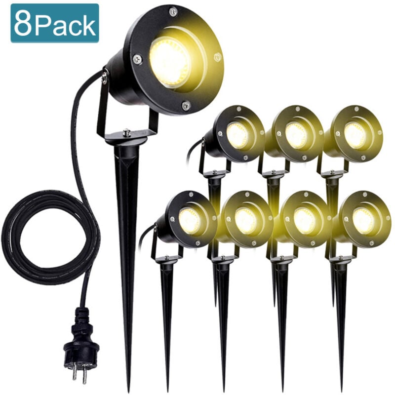 8X Spot de jardin led spot extérieur led blanc chaud IP65 lumière de jardin 4W GU10 pré pour extérieur pré de jardin