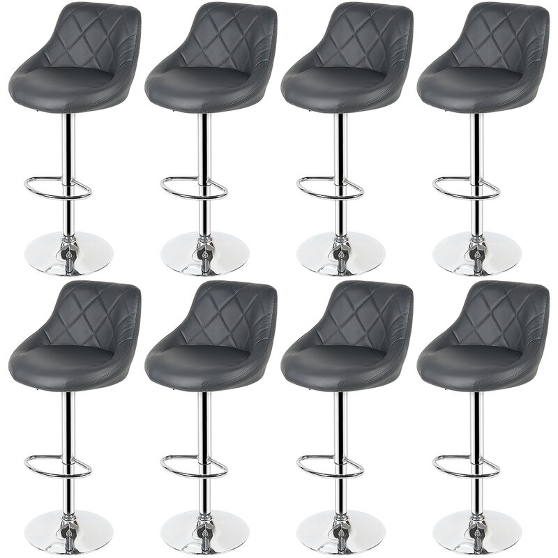 

Bathrins - 8X Taburete de bar de piel sintética, Asiento bien acolchado, Altura ajustable, 32x46x105 cm, GRIS