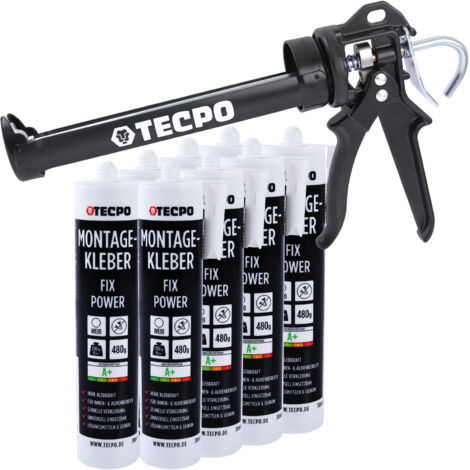 8x TECPO Universal Montagekleber Ultra FIX Power Baukleber 480g Weiß + Kartuschenpresse Kartuschenpistole 25:1