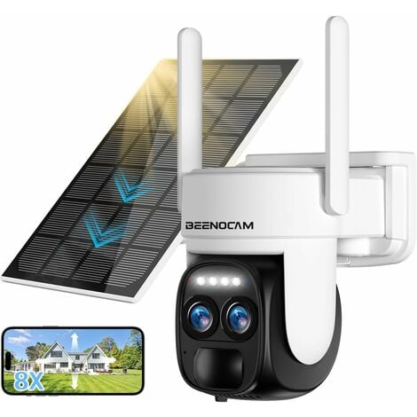 GOTRAYS [8X Zoom Hybride] 4K 5Dbi Camera Surveillance WiFi Exterieure sans Fil Solaire360°PTZ Caméra IP Batterieavec Panneau SolaireDétection Humaine AIVision Nocturne CouleurSirèneAudio Bidirectionnel