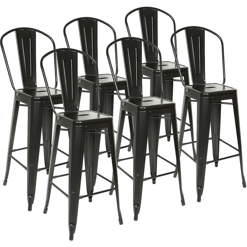 

8xTaburete de Bar con respaldo,Silla de comedor Apilables para Bar Restaurante 44x53x116cm Negro