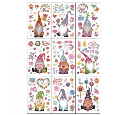 9 autocollants pour la fête des mères, décalcomanies suédoises de gnome en verre pour fenêtre, stickers pour frigo, décorations pour la maison