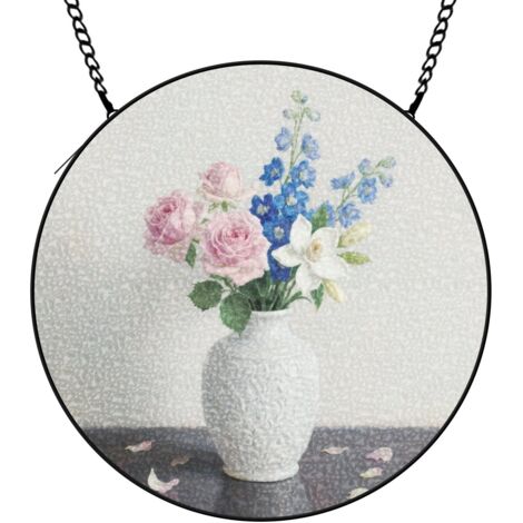 9 cm Attrape-soleil fleurs sauvages en vitrail paysage coucher de soleil, décoration maison, cadeau femme