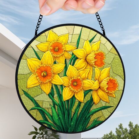 9 cm Attrape-soleil floral en vitrail suspendu, décoration fenêtre en verre coloré, idée cadeau pour couple