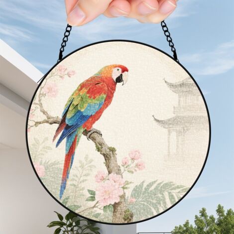 9 cm Attrape-soleil vitrail coucher de soleil fleurs sauvages, panneau décoratif maison, cadeau maman
