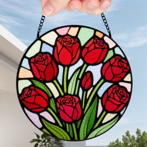 9 cm Attrape-soleil vitrail fleurs sauvages coucher de soleil, décoration murale maison, cadeau maman