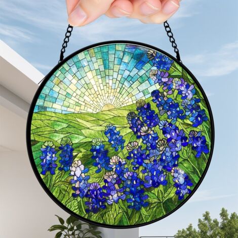 9 cm Attrape-soleil vitrail floral oiseaux papillons, décoration suspendue maison, cadeau maman