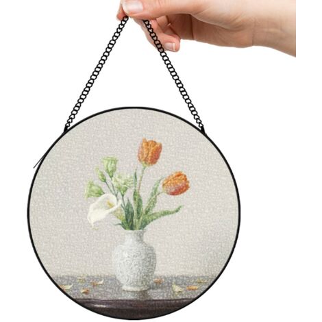 9 cm Attrape-soleil vitrail paysage coucher de soleil floral, décoration jardin, cadeau maman