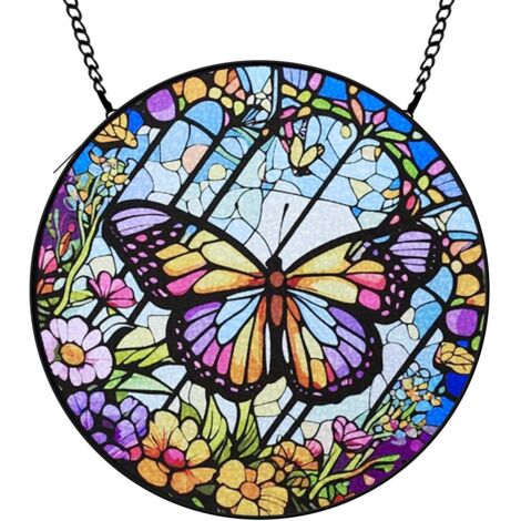 9 cm Décoration attrape-soleil fleurs oiseaux papillons, panneau vitrail fenêtre, cadeau femme