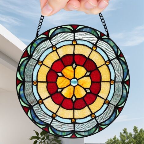 9 cm Décoration attrape-soleil oiseau floral en vitrail, suspension fenêtre jardin, cadeau maman