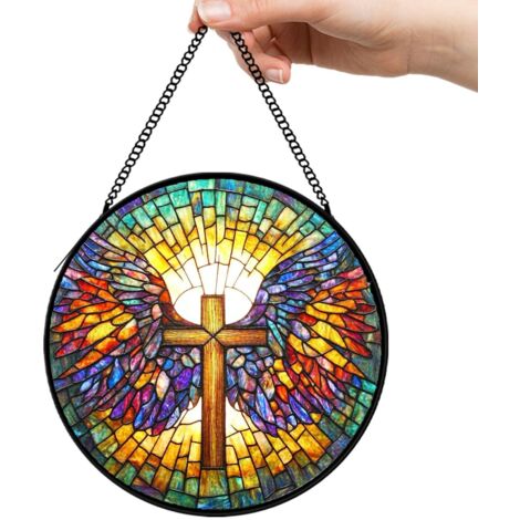 9 cm Panneau vitrail oiseau et fleurs, attrape-soleil décoratif pour fenêtre jardin, cadeau pour femme