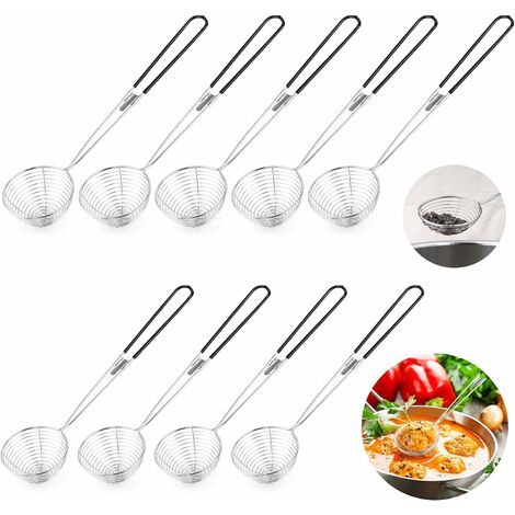 9 coladores de fondue de acero inoxidable con asas, colador de cocina de malla fina, colador, cuchara, cucharón, mousse para verduras, champiñones, carne, pescado, color negro