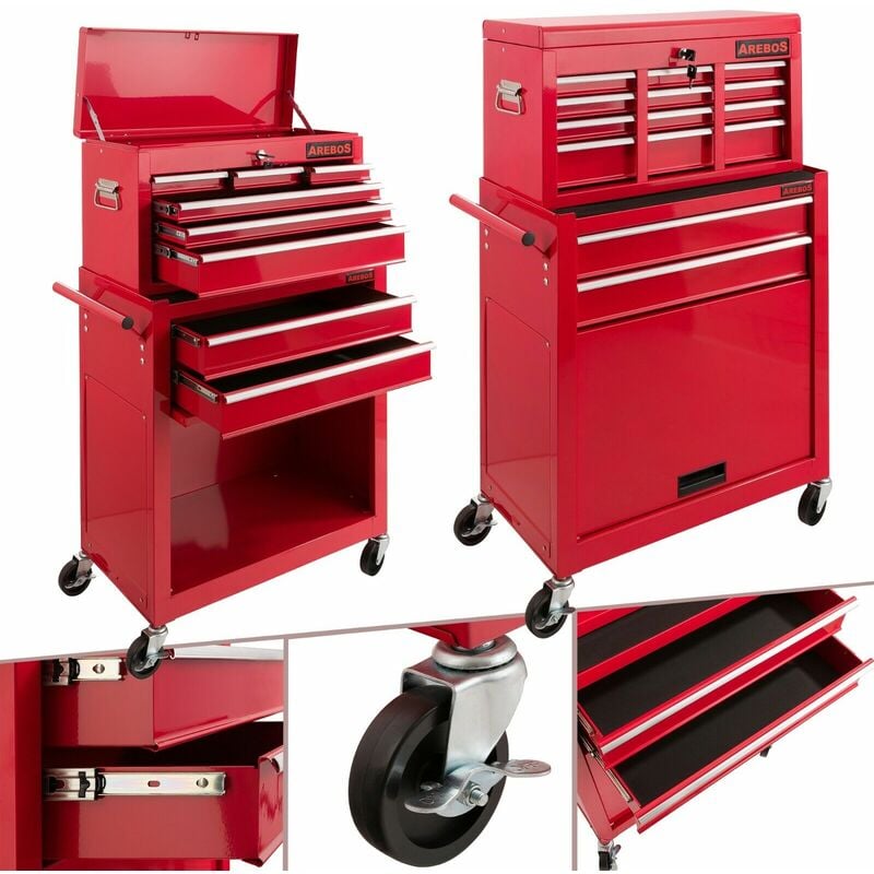 AREBOS Workshop Trolley Tool Trolley with 9 drawers Red - Red