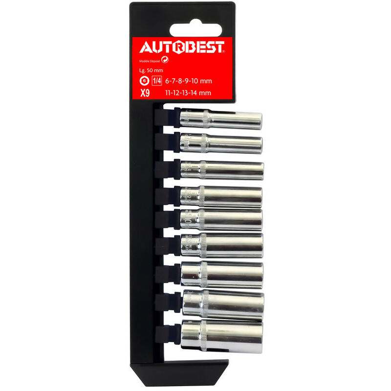 9 douilles longues 6 pans 1/4' Autobest