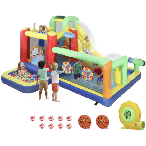 9-en-1 Château gonflable avec souffleur, toboggan, piscine et pistolet à eau pour enfants 3-8 ans 330x290x185 cm Multicolore