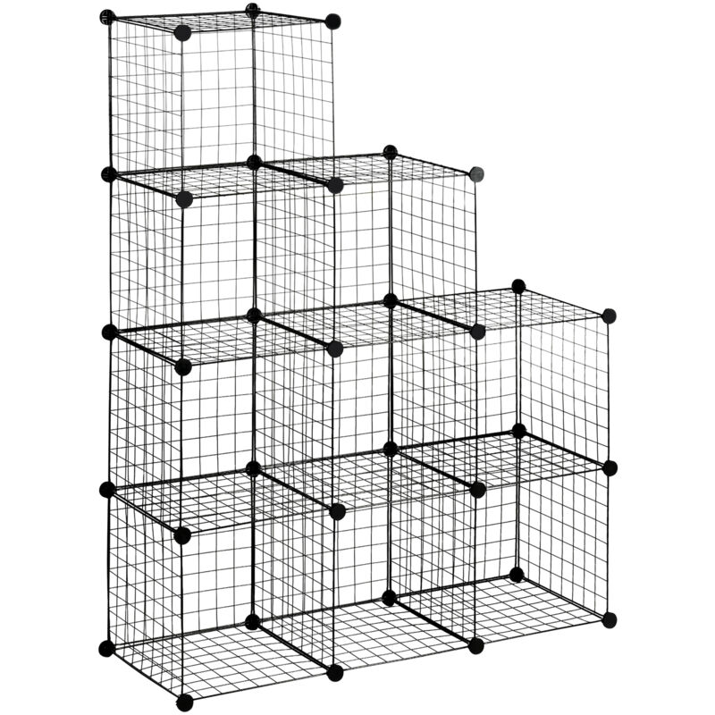 Homcom - 9 étagères de rangement empilables cubique en grillage métallique dim. cube 35 x 35 cm noir