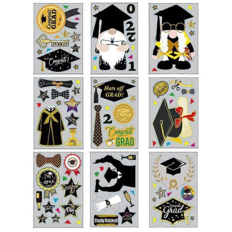 9 feuilles de stickers muraux/portes décoratifs sur le thème des gnomes pour la fin des études