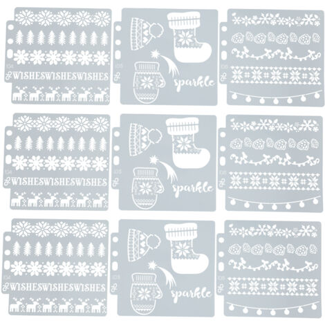 9 Gabarits de Peinture Creux Réutilisables Style Noël en PET pour Dessin et Décoration