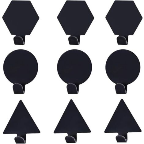 9 ganci autoadesivi da parete, neri, per bagno e cucina (tre forme)