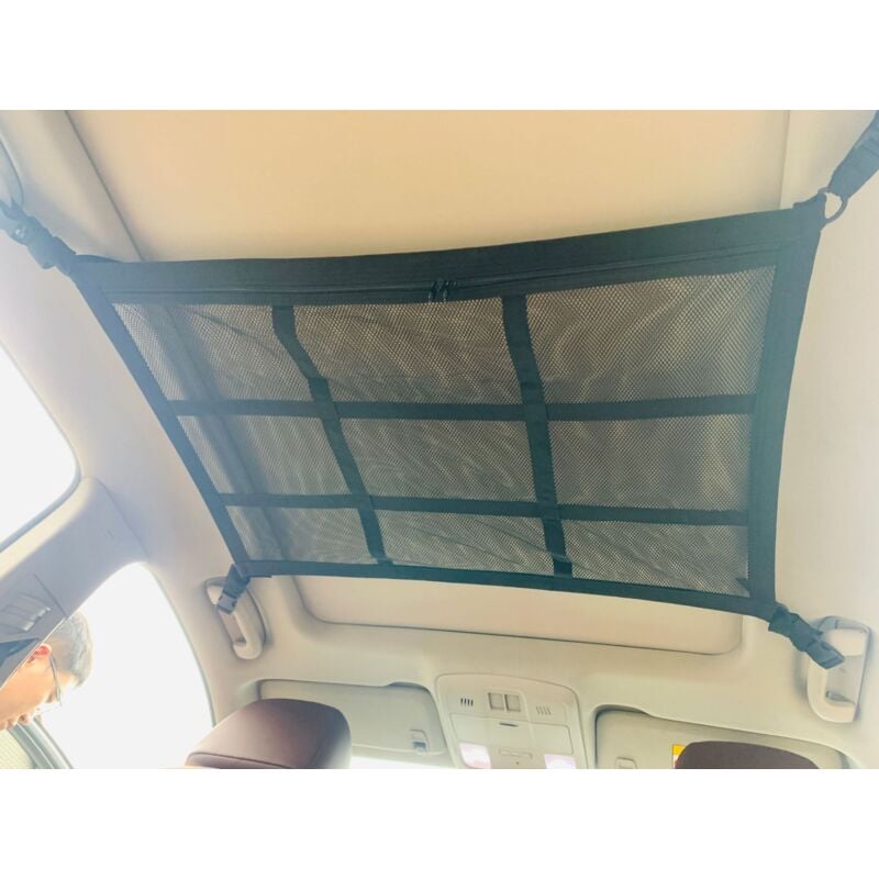 Image of (9 griglie, 90 x 65 cm) Rete portaoggetti per tetto auto, Borsa organizer per auto, Borsa a rete universale per rete elastica interna per tetto auto,