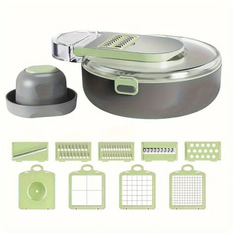 9-in-1 Gemüseschneider, Multifunktions-Obstschneider, manuelle Reibe, Gemüsehobel, Schneider mit Auffangbehälter, Zwiebelmühle, Kartoffelschneider