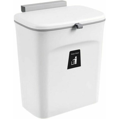 9 L - Poubelle de cuisine à suspendre avec couvercle pour placard/salle de bain/chambre/bureau/camping/toilettes - Blanc， BLOW