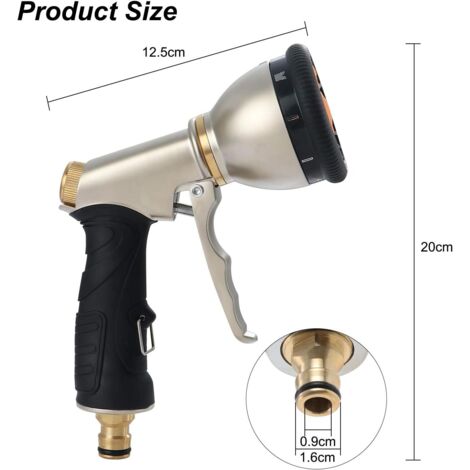 9 Modelli di irrigazione Pistola a spruzzo da giardino, Doccia da giardino, Spruzzatore d'acqua multifunzione in metallo per autolavaggio, Irrigazione da giardino, Doccia per animali domestici