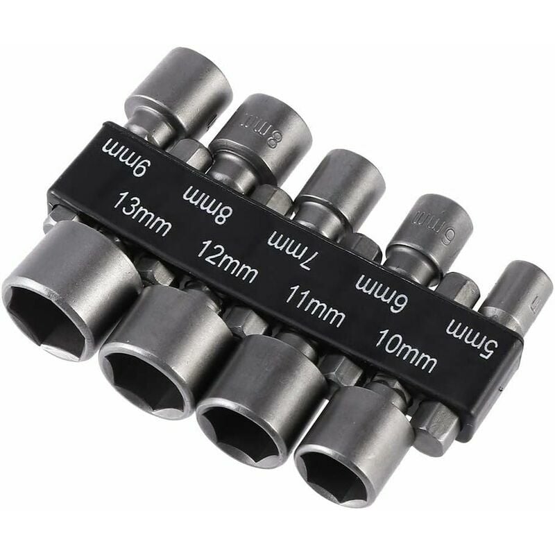 9 Pack of 5 to 13mm Imperial Socket Drill Bits with Impact Nut for 1/4 'Hex Shank Drill