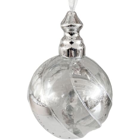 9 palline per albero di natale in vetro trasparente ed argento da Ø 10 cm pendaglio decorato