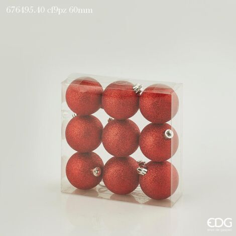 9 PALLINE POLY 6CM GLITT ROSSO NATALE ADDOBBI ALBERO